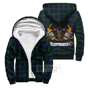 Campbell Tartan Sherpa Hoodie with Family Crest and Bearded Skull Holding Bottles of Whiskey