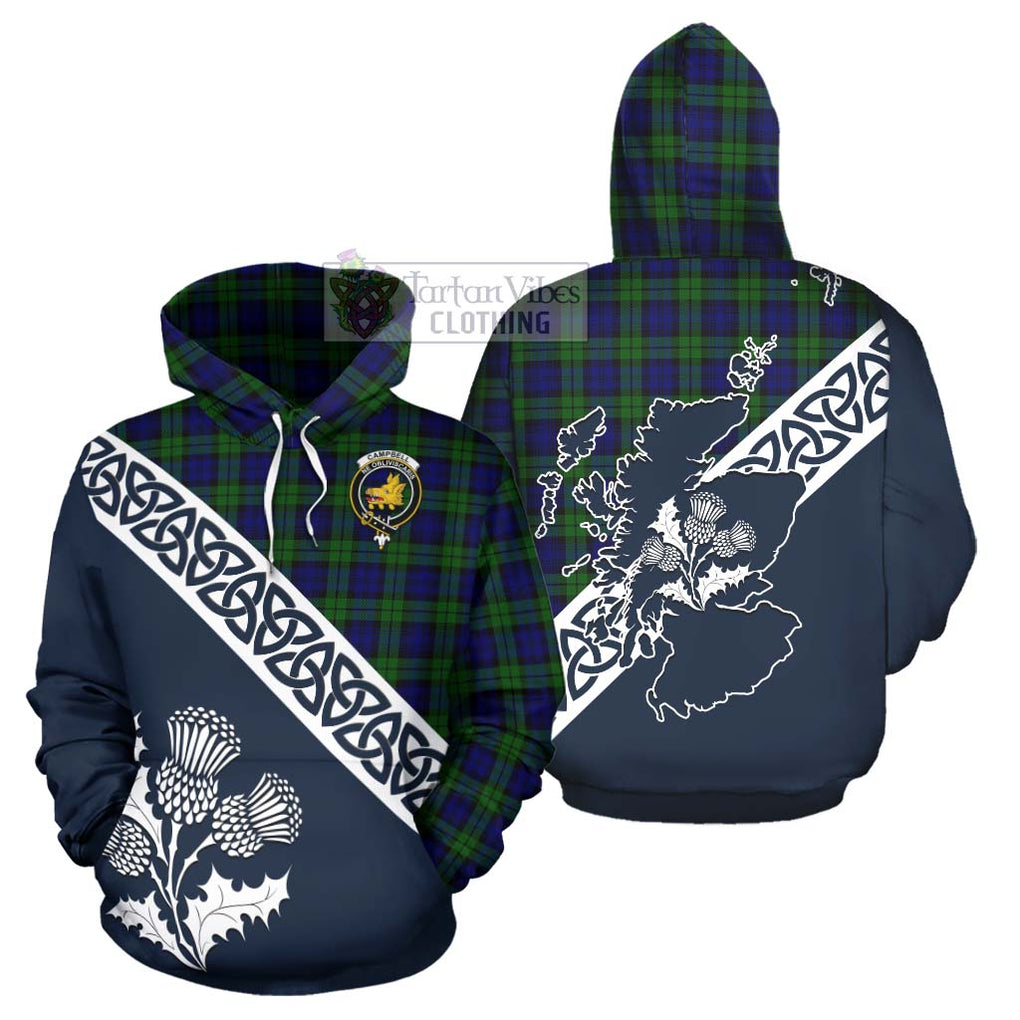 Tartan Vibes Clothing Campbell Tartan Hoodie Featuring Thistle and Scotland Map