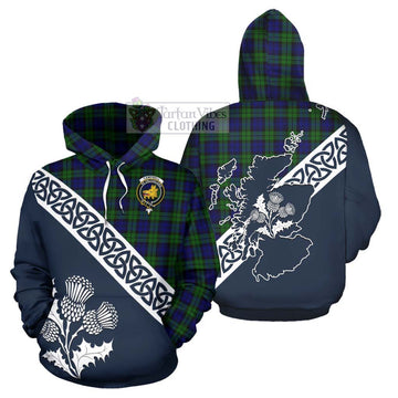 Campbell Tartan Hoodie Featuring Thistle and Scotland Map