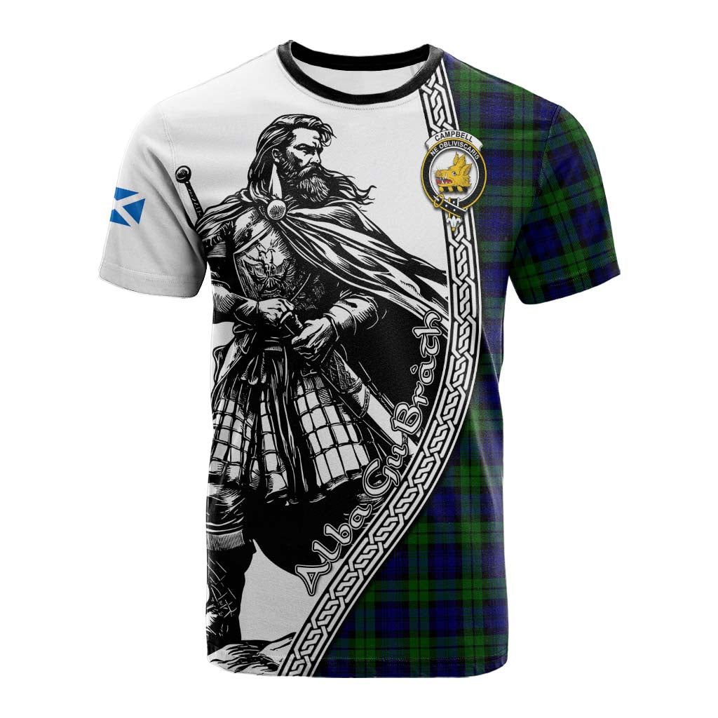 Campbell Tartan Clan Crest Cotton T-shirt with Highlander Warrior Celtic Style