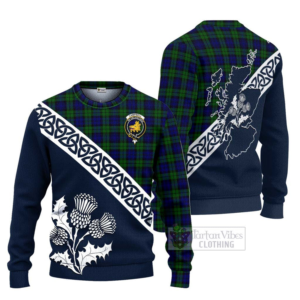 Tartan Vibes Clothing Campbell Tartan Knitted Sweater Featuring Thistle and Scotland Map