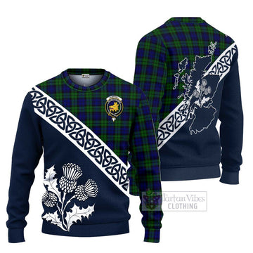 Campbell Tartan Ugly Sweater Featuring Thistle and Scotland Map