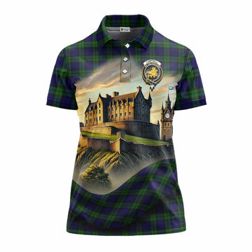 Campbell Tartan Family Crest Women's Polo Shirt with Scottish Ancient Castle Style Women - Tartan Vibes Clothing