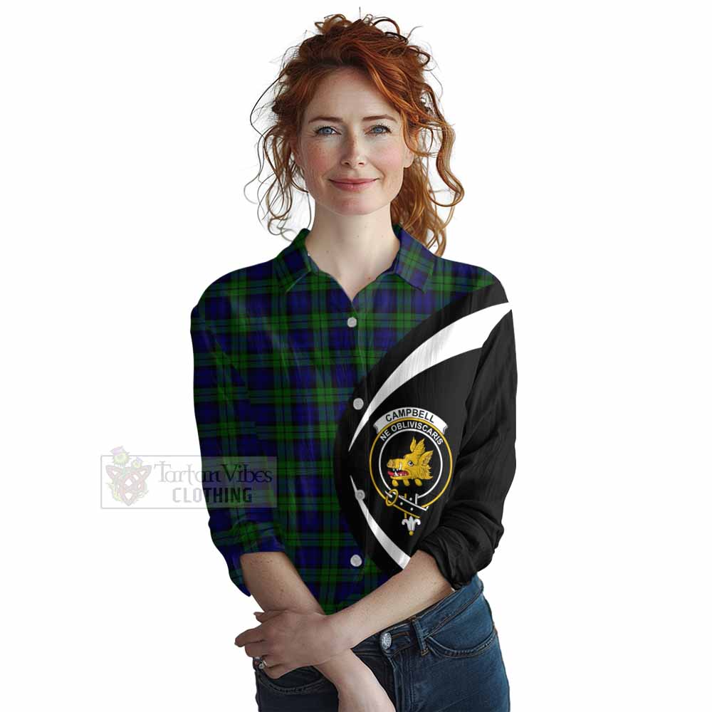 Tartan Vibes Clothing Campbell Tartan Women's Casual Shirt with Family Crest Circle Style