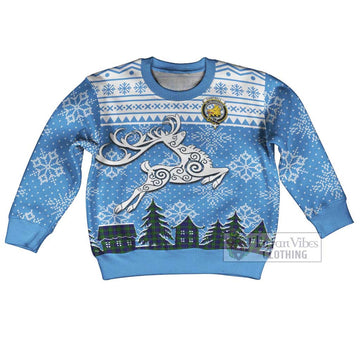 Campbell Clan Christmas Kid Ugly Sweater with Tartan and Celtic Reindeer Style