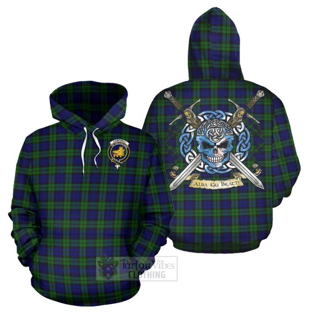 Tartan Vibes Clothing Campbell Tartan Hoodie with Family Crest Celtic Skull Style