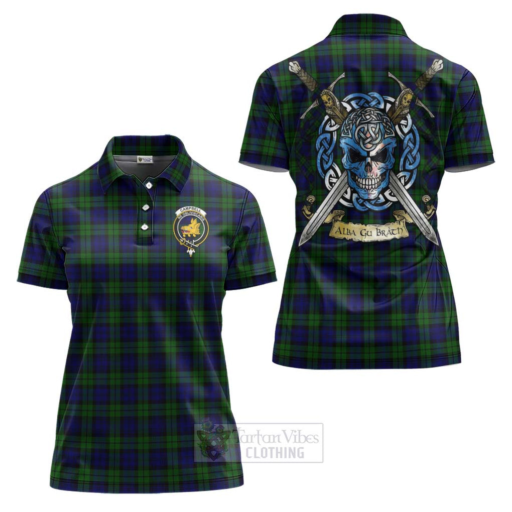 Tartan Vibes Clothing Campbell Tartan Women's Polo Shirt with Family Crest Celtic Skull Style