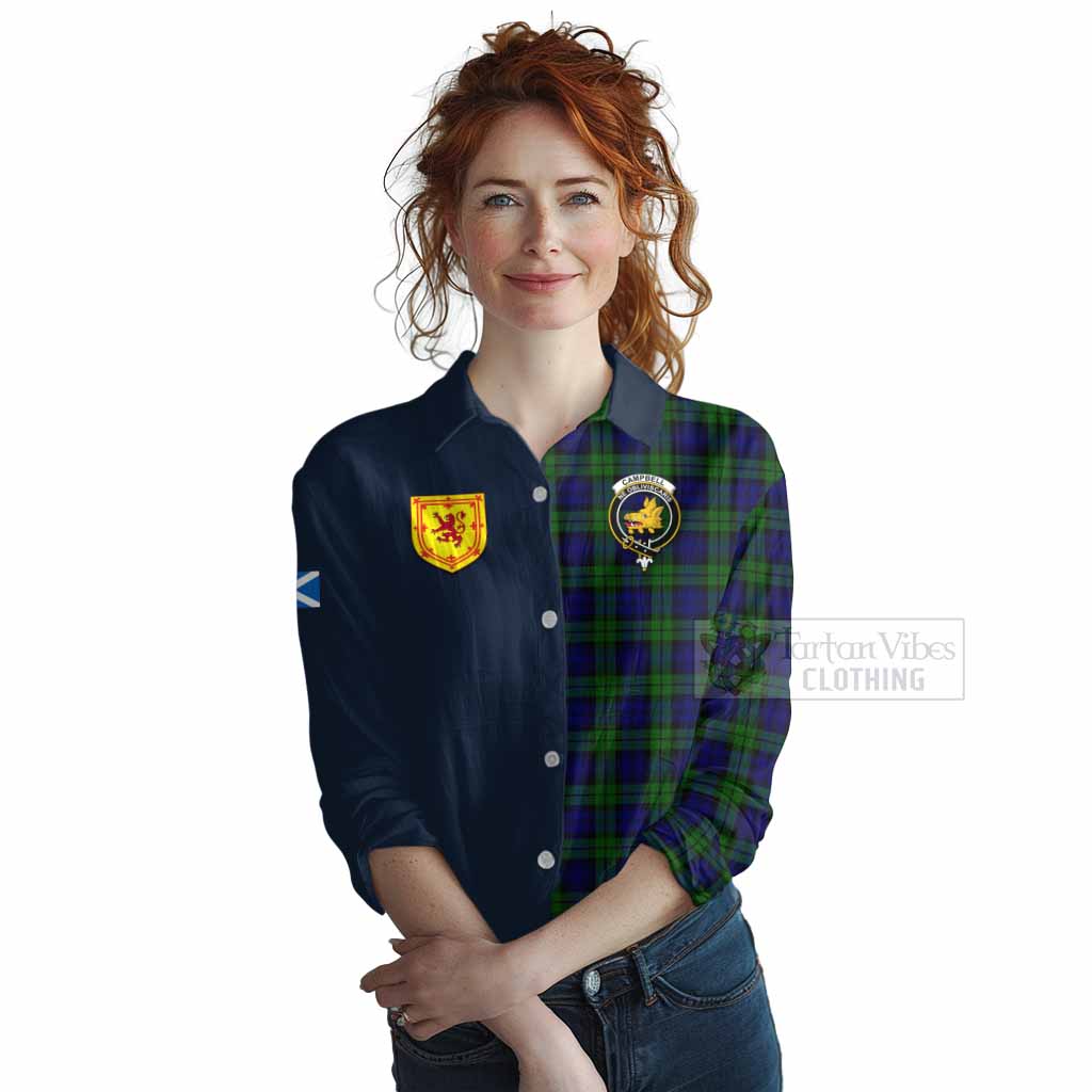 Tartan Vibes Clothing Campbell Tartan Women's Casual Shirt Alba with Scottish Lion Royal Arm Half Style