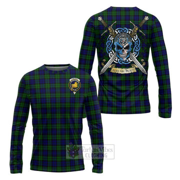 Campbell Tartan Long Sleeve T-Shirt with Family Crest Celtic Skull Style