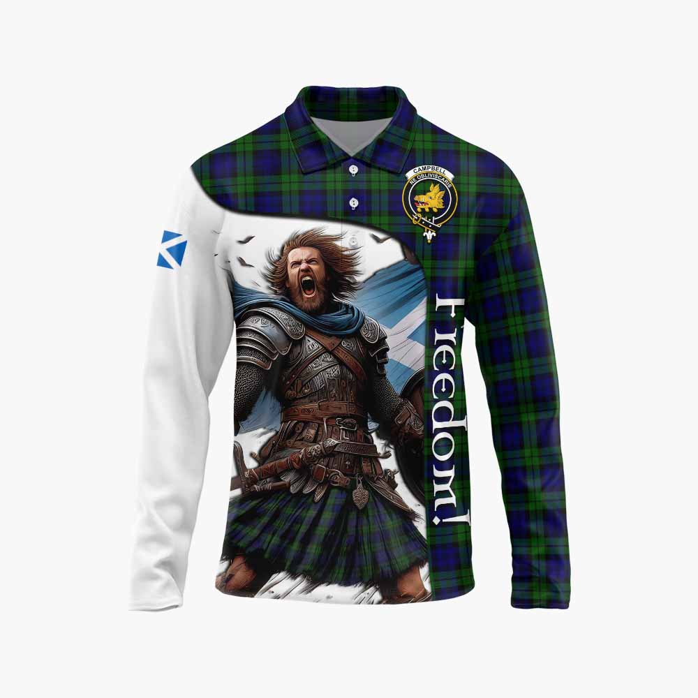 Tartan Vibes Clothing Campbell Crest Tartan Long Sleeve Polo Shirt Inspired by the Freedom of Scottish Warrior