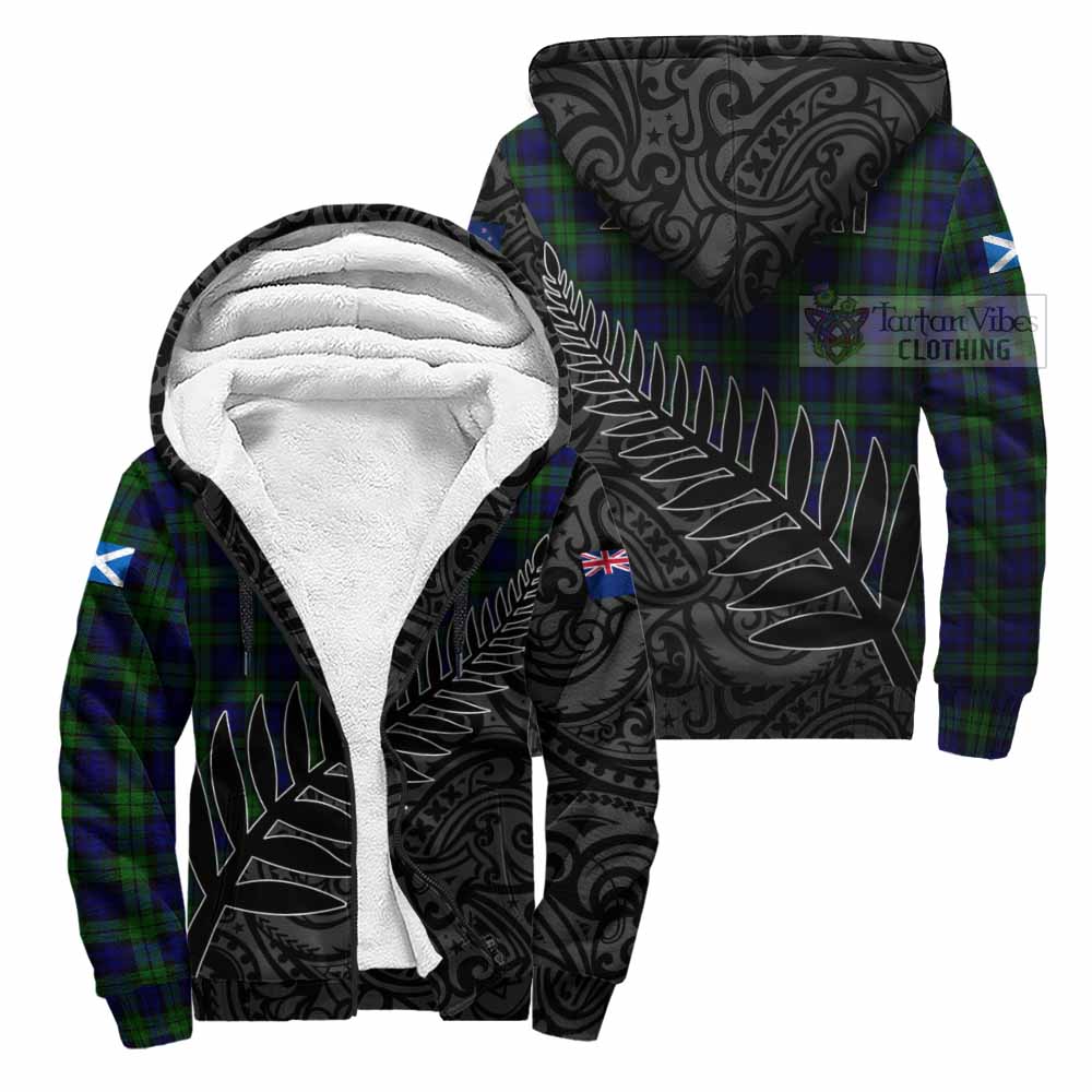 Tartan Vibes Clothing Campbell Crest Tartan Sherpa Hoodie with New Zealand Silver Fern Half Style