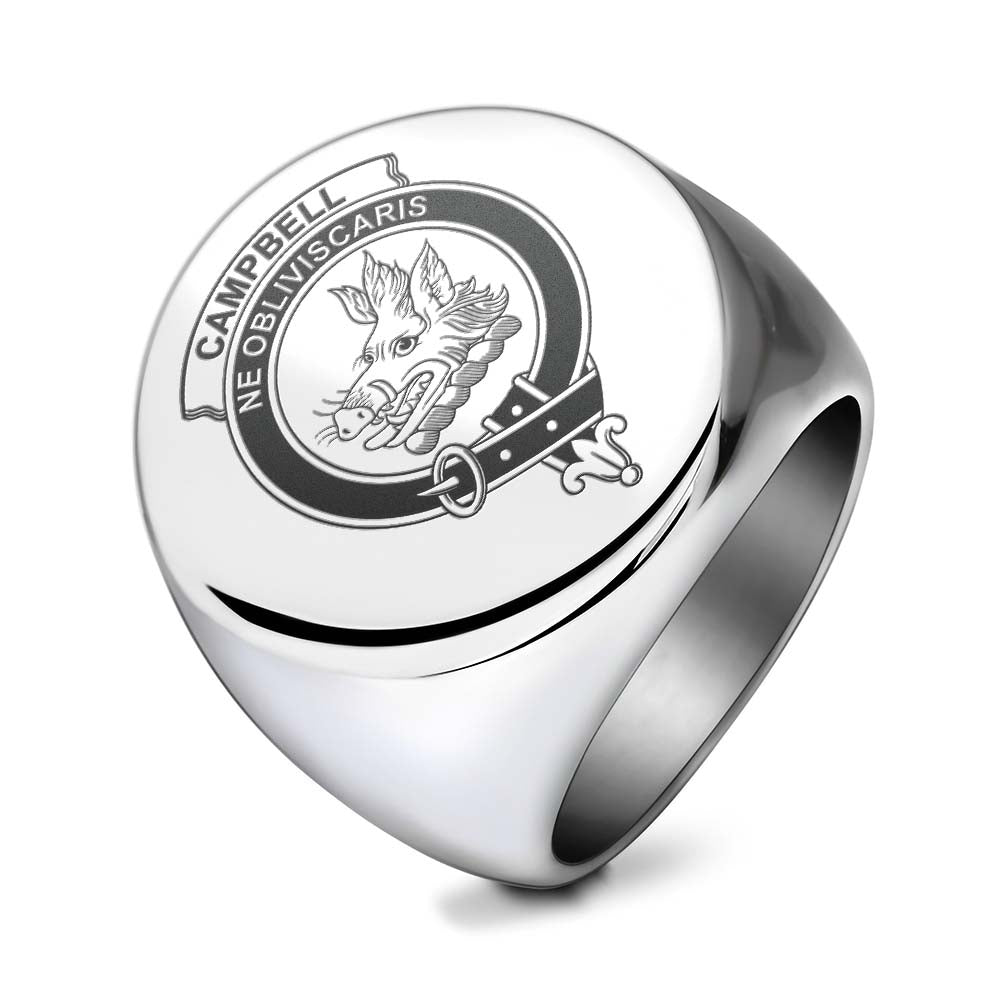 Tartan Vibes Clothing Campbell Clan Crest Engraved Ring