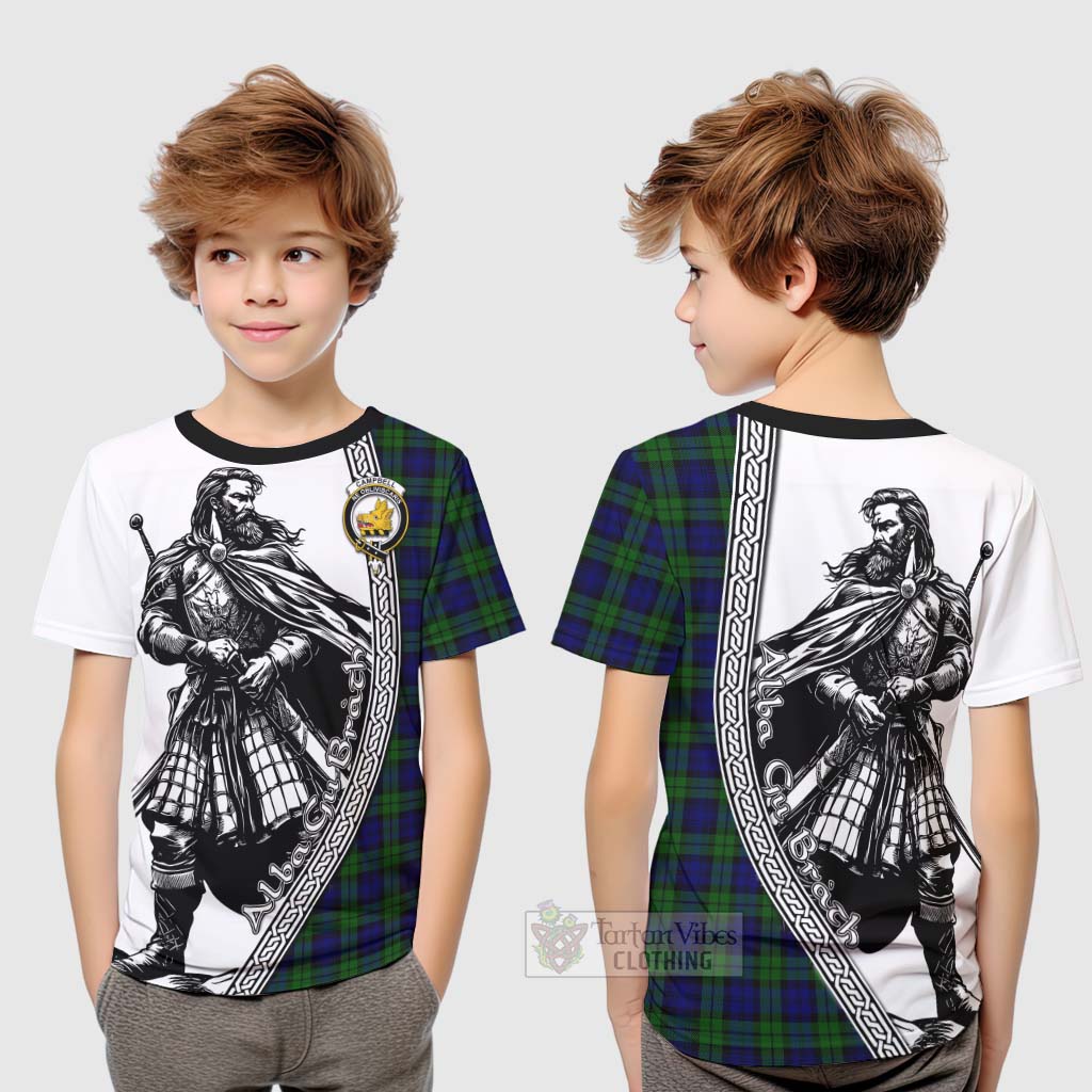 Tartan Vibes Clothing Campbell Tartan Clan Crest Kid T-Shirt with Highlander Warrior Celtic Style