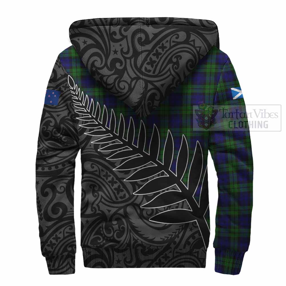 Tartan Vibes Clothing Campbell Crest Tartan Sherpa Hoodie with New Zealand Silver Fern Half Style