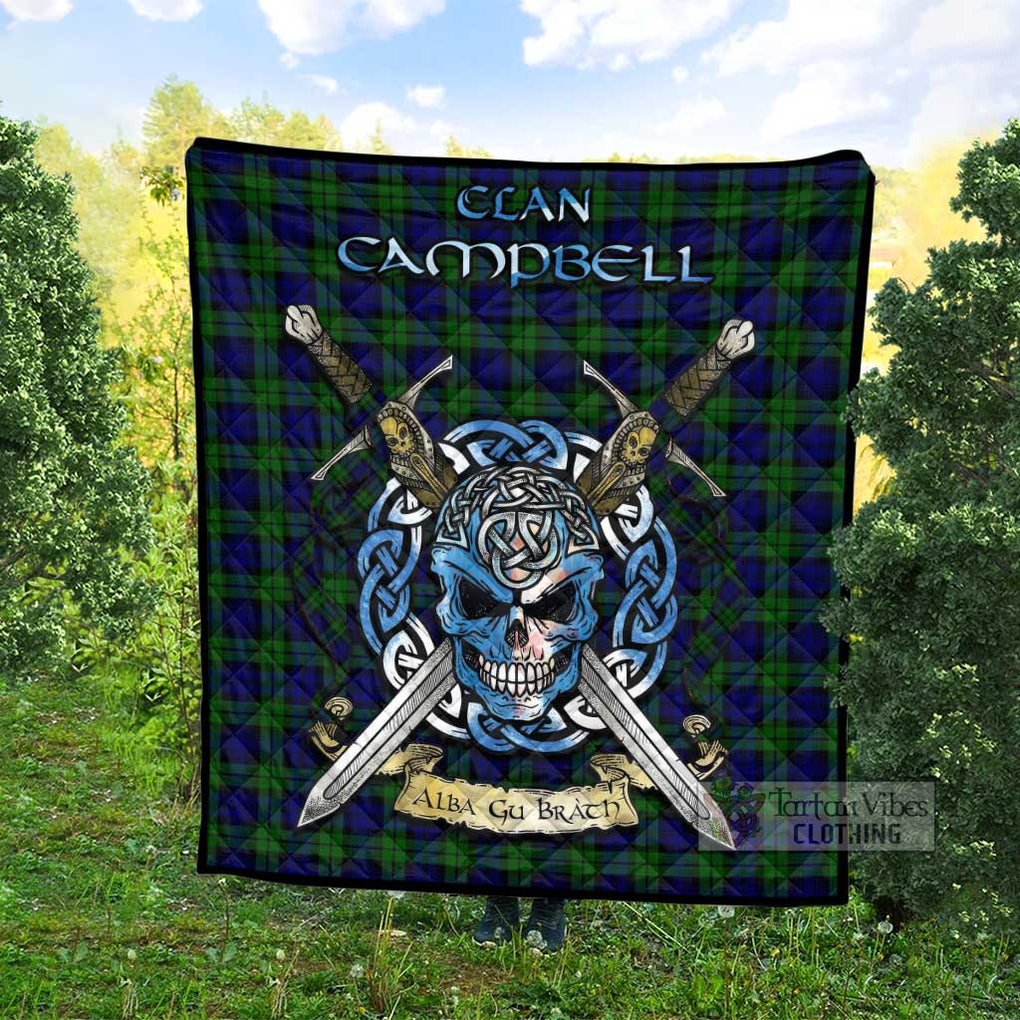 Tartan Vibes Clothing Campbell Tartan Quilt with Celtic Skull Alba Gu Brath Style