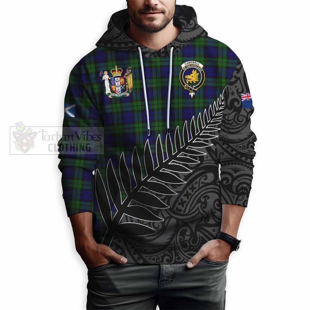 Tartan Vibes Clothing Campbell Crest Tartan Hoodie with New Zealand Silver Fern Half Style