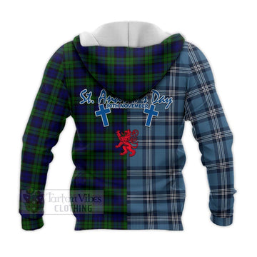 Campbell Tartan Knitted Hoodie Happy St. Andrew's Day Half Tartan Style