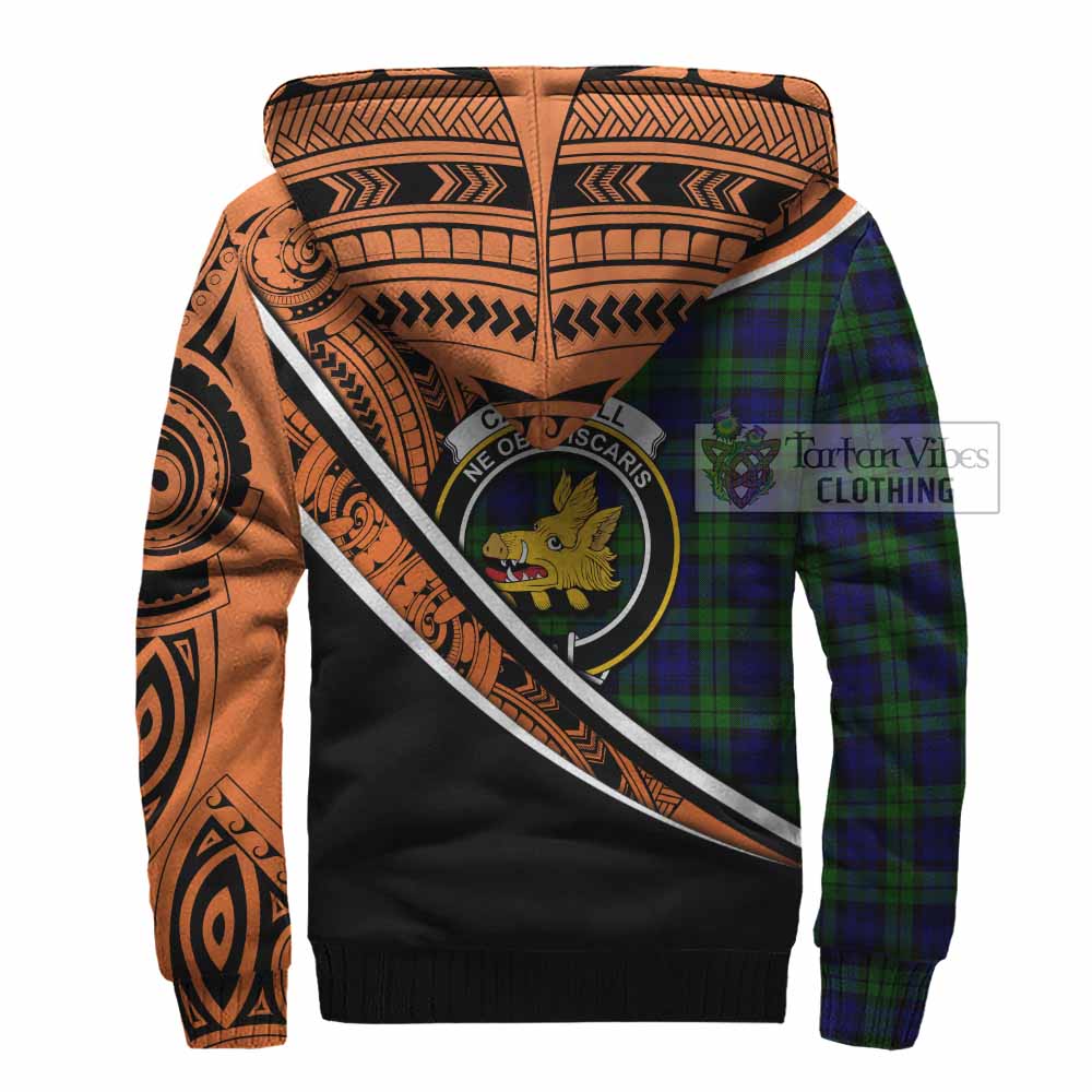 Tartan Vibes Clothing Campbell Crest Tartan Sherpa Hoodie with Maori Tattoo Style - Orange Version