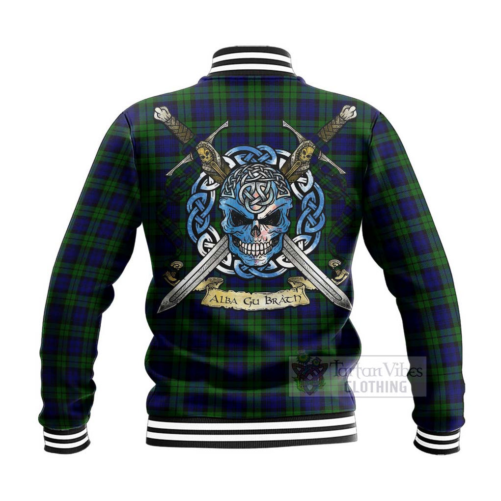 Tartan Vibes Clothing Campbell Tartan Baseball Jacket with Family Crest Celtic Skull Style