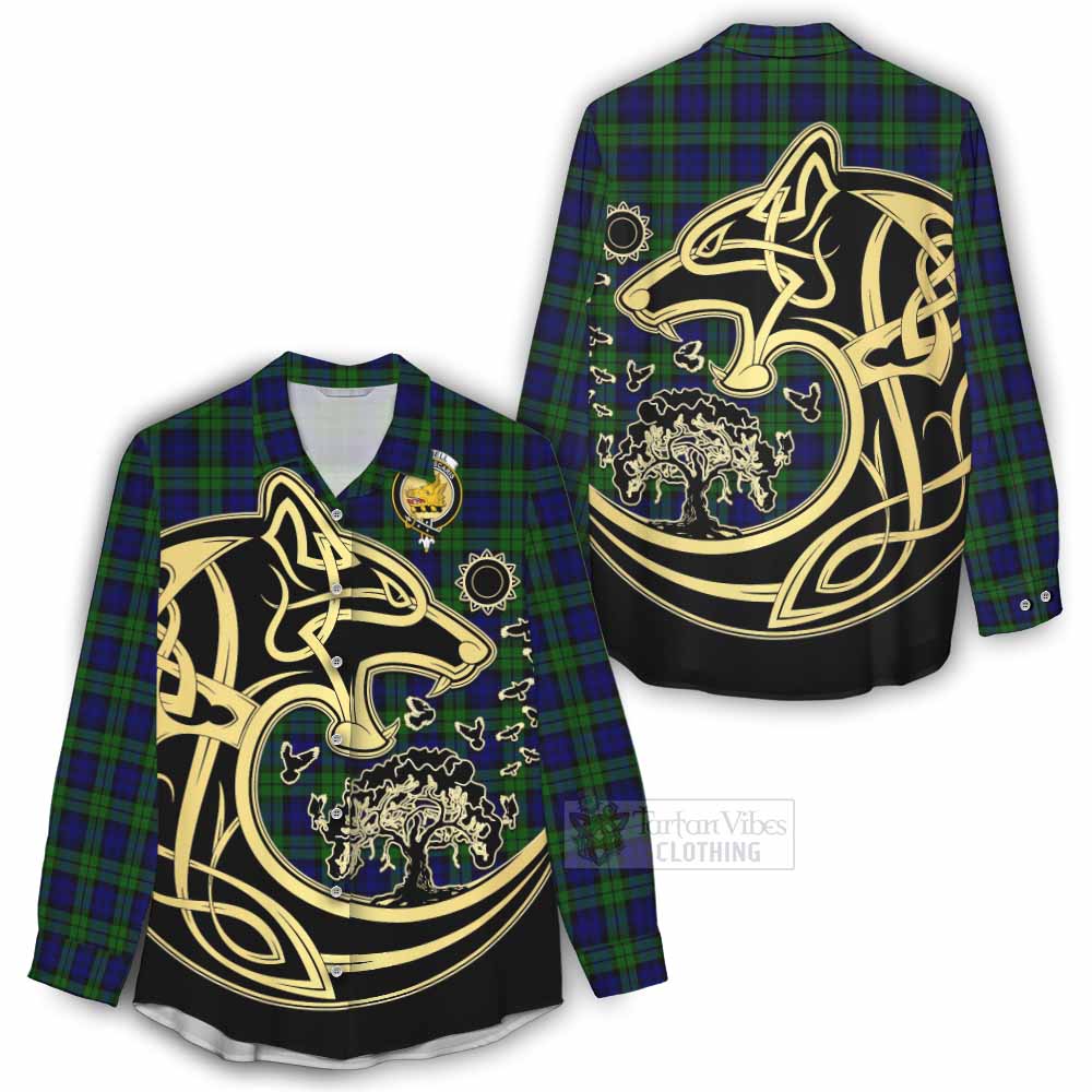 Tartan Vibes Clothing Campbell Tartan Women's Casual Shirt with Family Crest Celtic Wolf Style