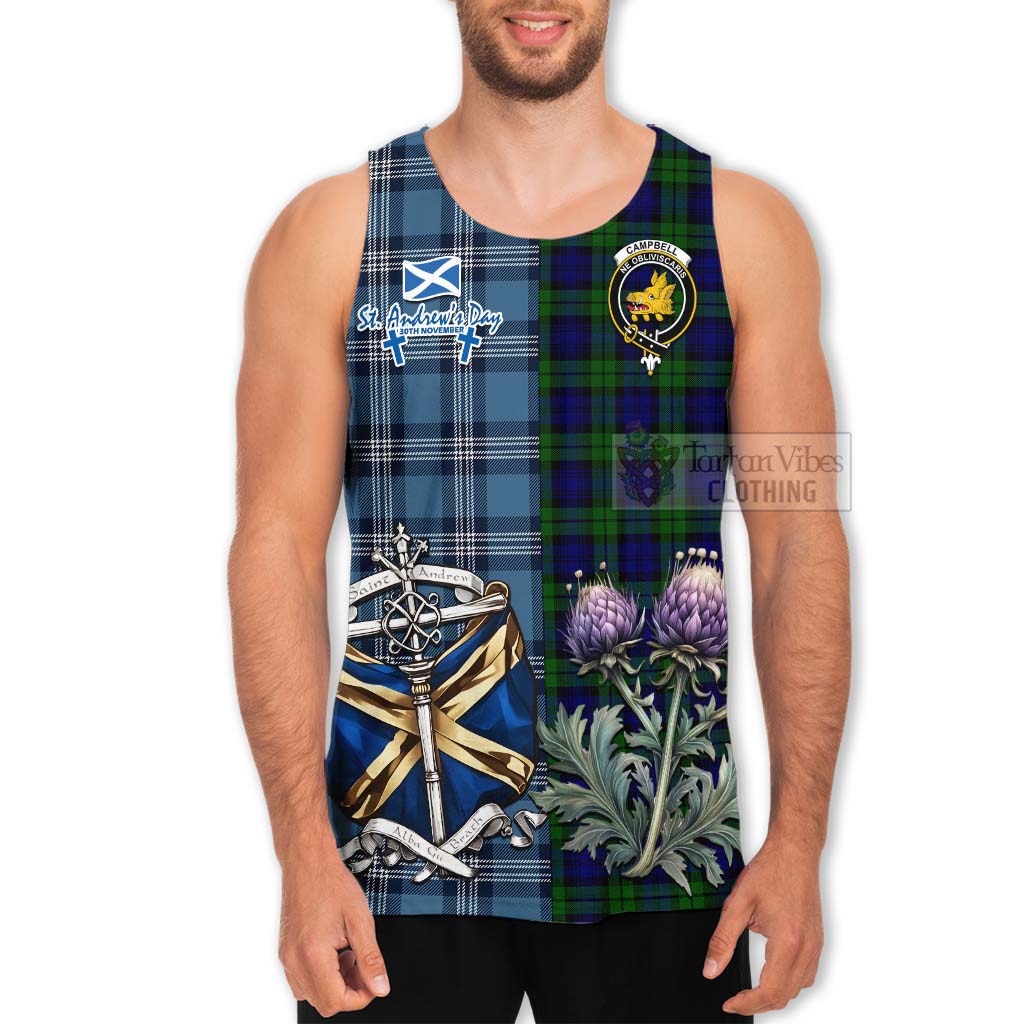 Tartan Vibes Clothing Campbell Tartan Men's Tank Top Happy St. Andrew's Day Half Tartan Style