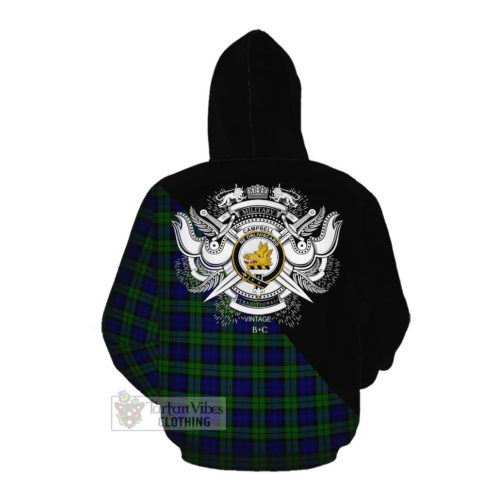 Tartan Vibes Clothing Campbell Tartan Cotton Hoodie with Family Crest and Military Logo Style