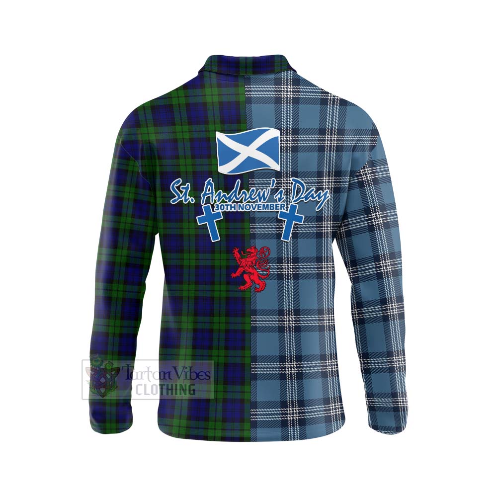 Tartan Vibes Clothing Campbell Tartan Long Sleeve Polo Shirt Happy St. Andrew's Day Half Tartan Style