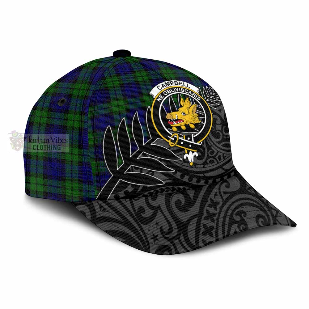 Tartan Vibes Clothing Campbell Tartan Classic Cap with New Zealand Silver Fern Half Style