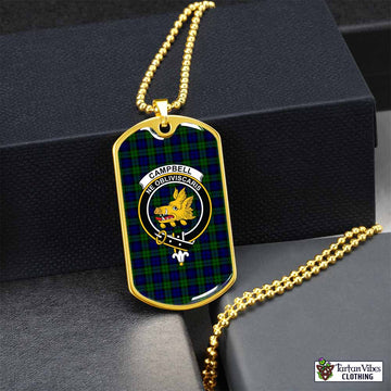 Campbell Tartan Dog Tag Necklace with Family Crest