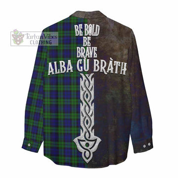 Campbell Tartan Family Crest Women's Casual Shirt Alba Gu Brath Be Brave Lion Ancient Style - Tartan Vibes Clothing