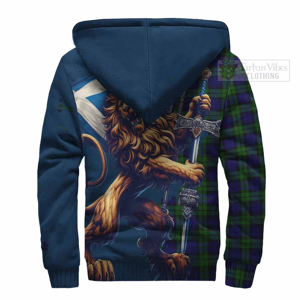 Tartan Vibes Clothing Campbell Tartan Family Crest Sherpa Hoodie with Scottish Majestic Lion