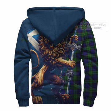 Campbell Tartan Family Crest Sherpa Hoodie with Scottish Majestic Lion