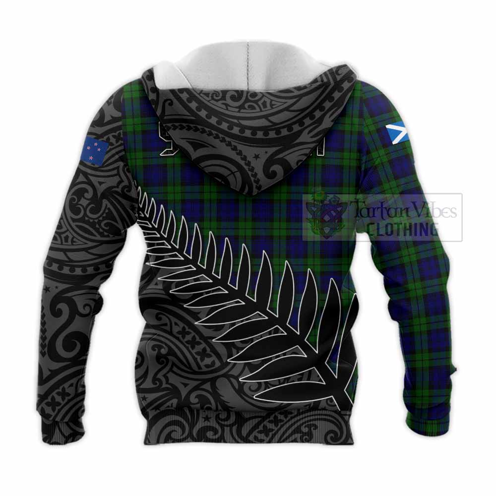 Tartan Vibes Clothing Campbell Crest Tartan Knitted Hoodie with New Zealand Silver Fern Half Style