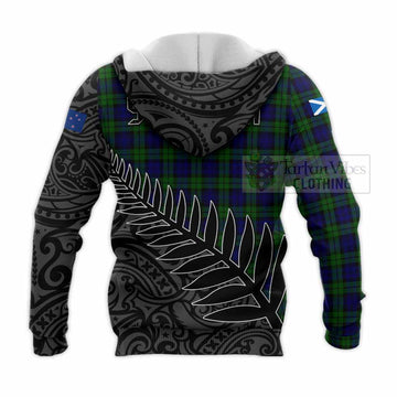 Campbell Crest Tartan Knitted Hoodie with New Zealand Silver Fern Half Style