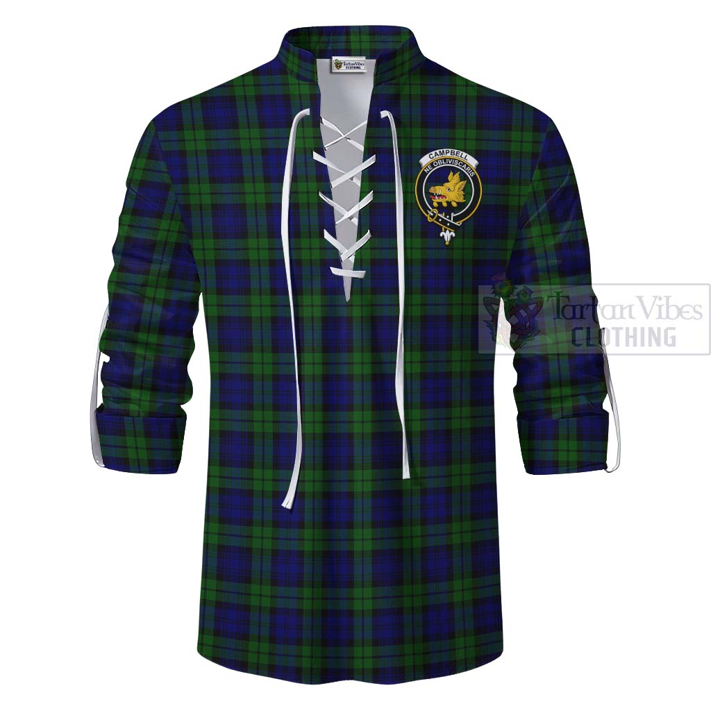 Tartan Vibes Clothing Campbell Tartan Ghillie Kilt Shirt with Family Crest Celtic Skull Style