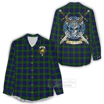 Campbell Tartan Women's Casual Shirt with Family Crest Celtic Skull Style