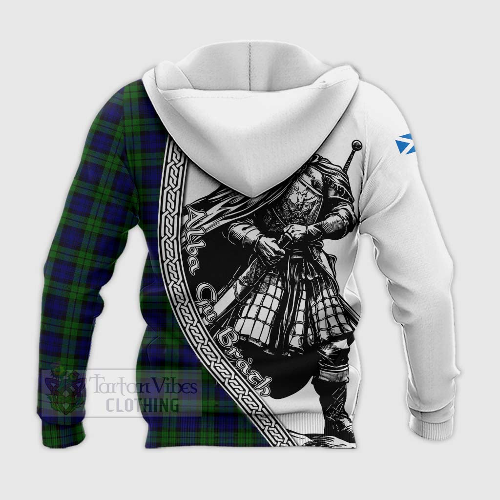 Tartan Vibes Clothing Campbell Tartan Clan Crest Knitted Hoodie with Highlander Warrior Celtic Style