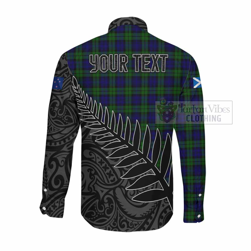 Tartan Vibes Clothing Campbell Crest Tartan Long Sleeve Button Shirt with New Zealand Silver Fern Half Style