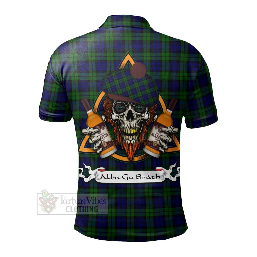 Tartan Vibes Clothing Campbell Tartan Polo Shirt with Family Crest and Bearded Skull Holding Bottles of Whiskey