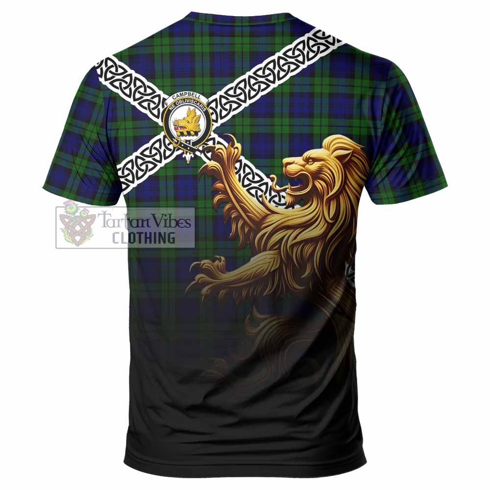 Campbell Crest Tartan T-Shirt with Golden Lion Emblem Celtic Style - Tartan Vibes Clothing