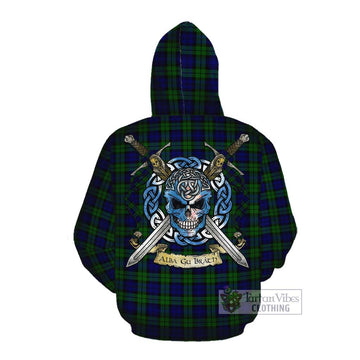 Campbell Tartan Cotton Hoodie with Family Crest Celtic Skull Style