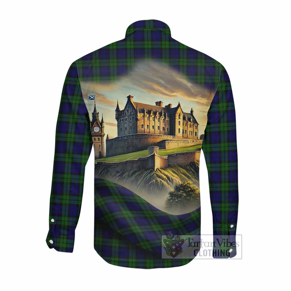 Campbell Tartan Family Crest Long Sleeve Button Shirt with Scottish Ancient Castle Style Men's Shirt - Tartan Vibes Clothing