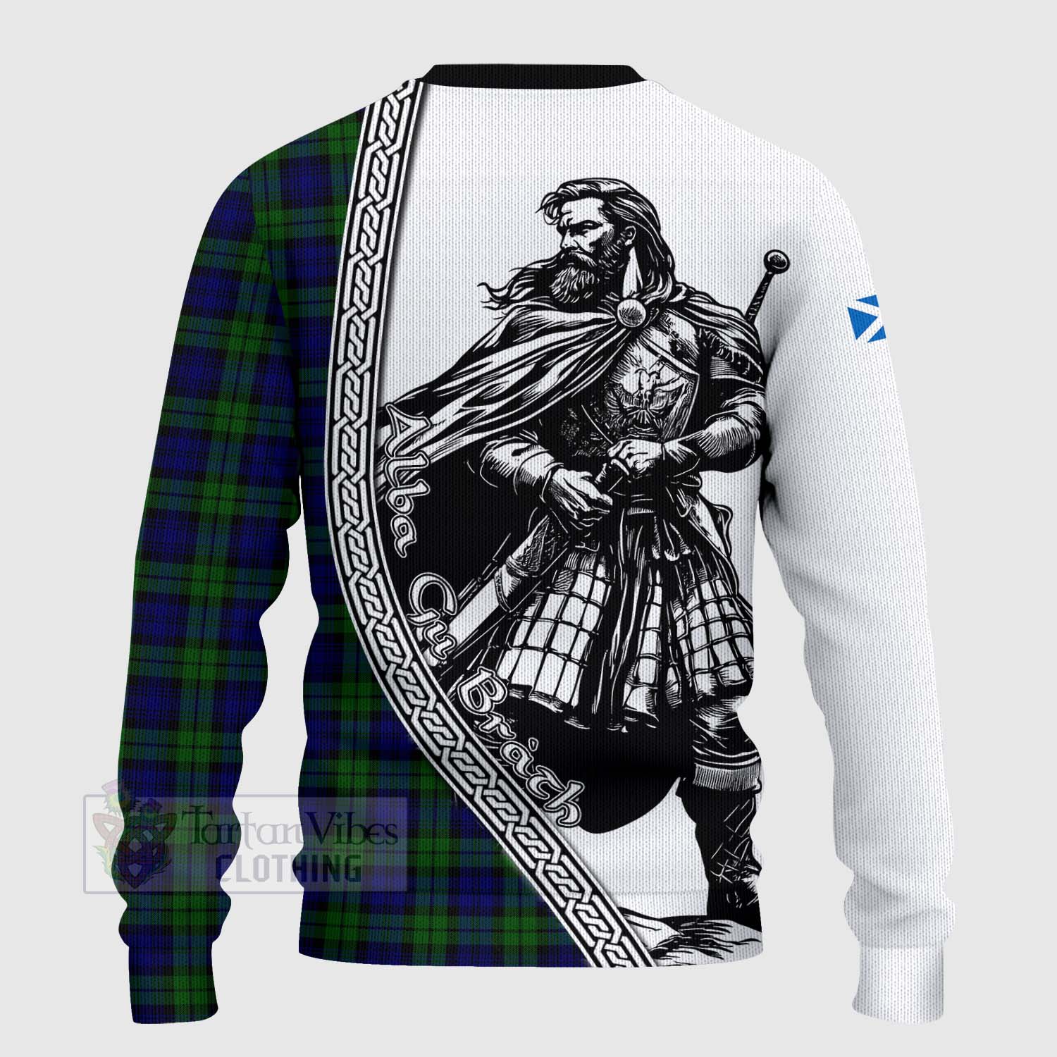 Tartan Vibes Clothing Campbell Tartan Clan Crest Knitted Sweater with Highlander Warrior Celtic Style