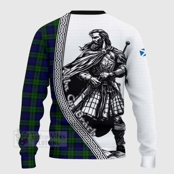 Campbell Tartan Clan Crest Knitted Sweater with Highlander Warrior Celtic Style