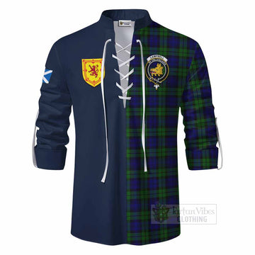 Campbell Tartan Ghillie Kilt Shirt Alba with Scottish Lion Royal Arm Half Style