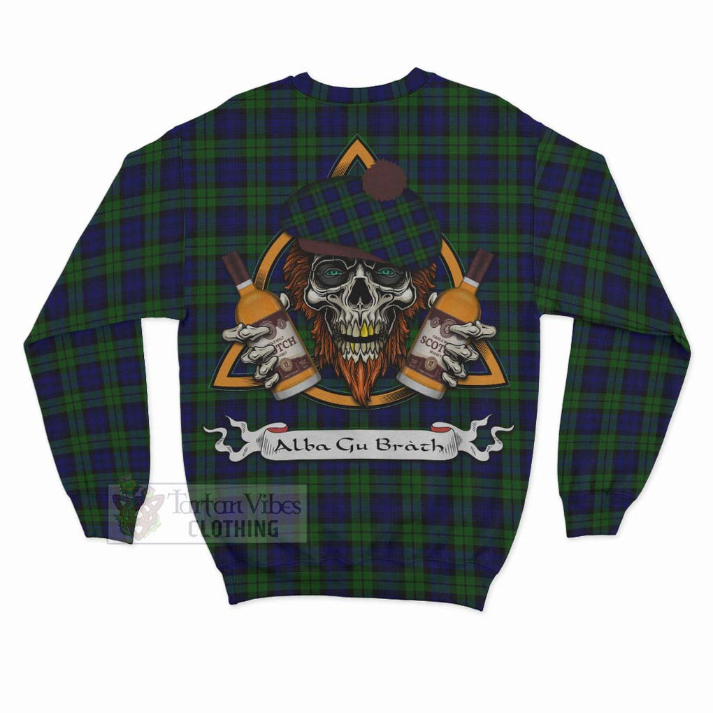 Tartan Vibes Clothing Campbell Tartan Sweatshirt with Family Crest and Bearded Skull Holding Bottles of Whiskey