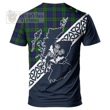 Campbell Tartan T-Shirt Featuring Thistle and Scotland Map