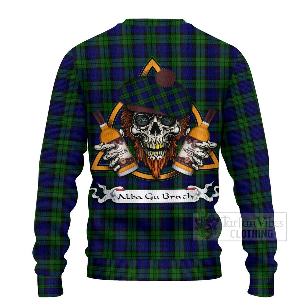 Tartan Vibes Clothing Campbell Tartan Knitted Sweater with Family Crest and Bearded Skull Holding Bottles of Whiskey