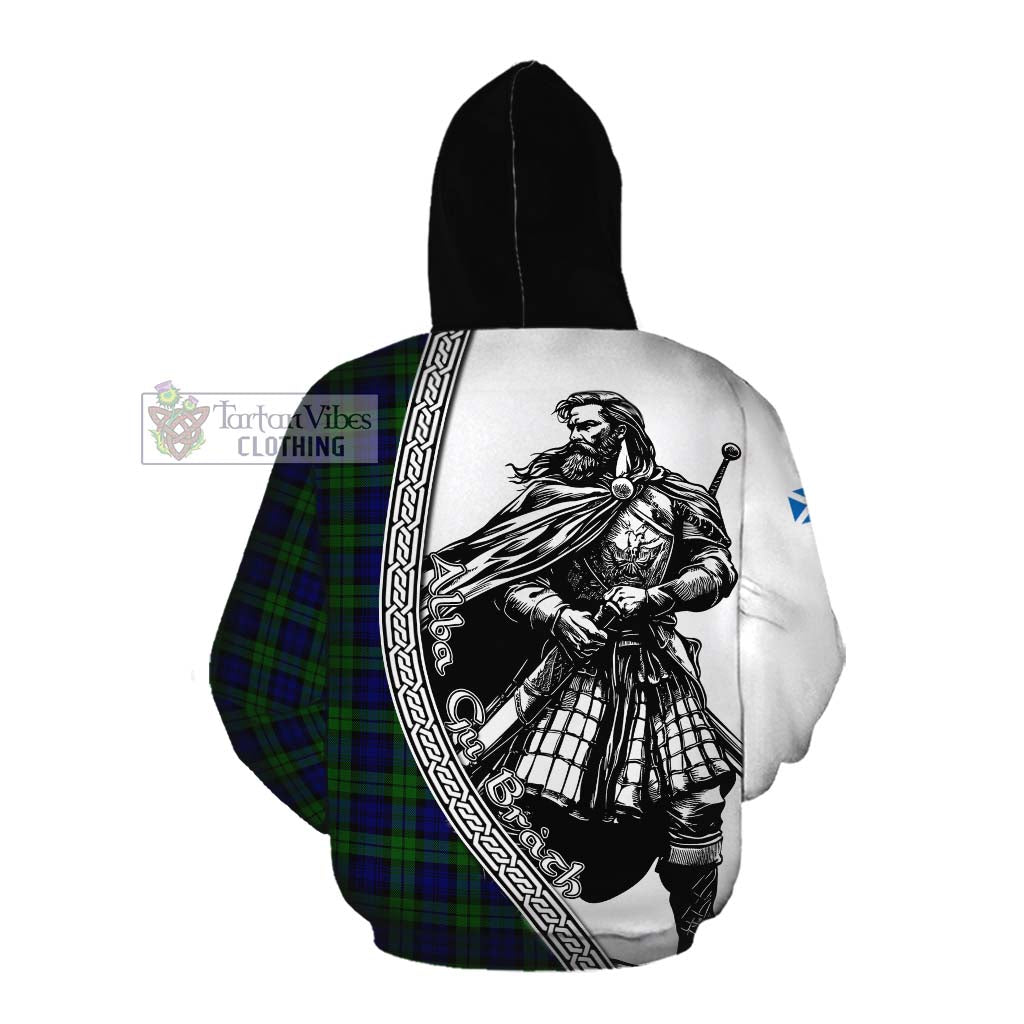 Tartan Vibes Clothing Campbell Tartan Clan Crest Cotton Hoodie with Highlander Warrior Celtic Style