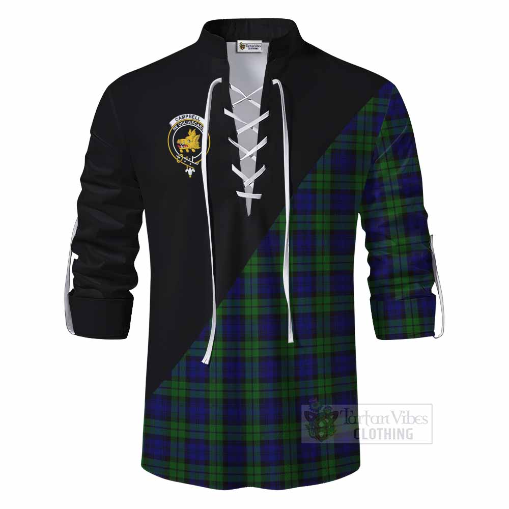 Tartan Vibes Clothing Campbell Tartan Ghillie Kilt Shirt with Family Crest and Military Logo Style